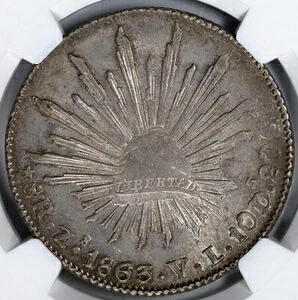メキシコ 銀貨 8レアル 1863-Zs VL サカテカス造幣局。NGC MS-62!驚異の希少コイン!|WORLD RESOURCE【KING店】