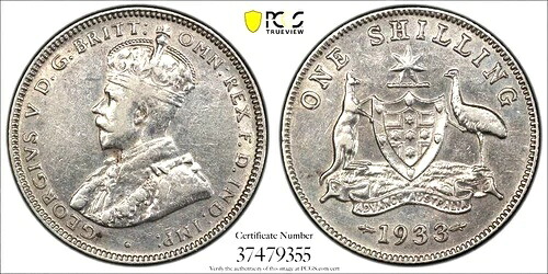 オーストラリア 1933 シリング キーデート 低ミント レア PCGS 非常に希少 XF40 #02