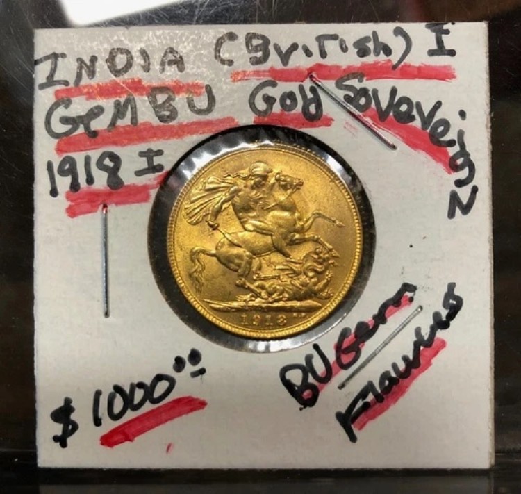 1918年 ボンベイミント ゴールド フルソブリン キングジョージ5世 インドコイン 22カラット ゴールド 8g 22mm｜WORLD RESOURCE【KING店】