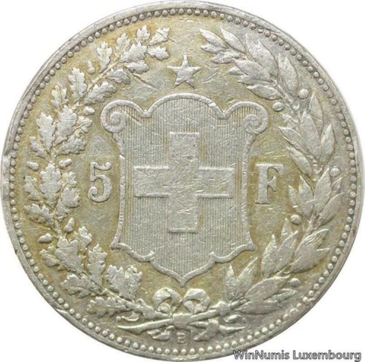D9662 希少 スイス 5フラン コンフェデラティオ・ヘルヴェティア 1888 B ベルン シルバー >オファー-|WORLD RESOURCE【KING店】