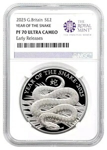 2025年 1オンス ロイヤルミント 蛇年 .999 シルバー NGC PF70 ウルトラカメオコイン 105,875円