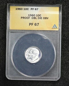 1960年 プルーフ ルーズベルト ダイム ダブルダイ 表面 ANACS PF67 4ISQ