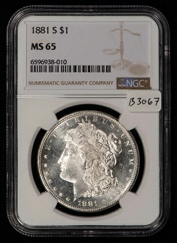1881-S 1ドル モルガン銀貨 - PQ プルーフライク表面 - NGC MS 65 - SKU-B3067