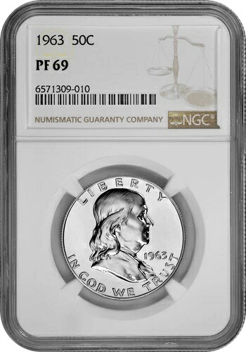 1963年 50セント シルバー プルーフ フランクリン ハーフダラー NGC PF 69 新品ホルダー