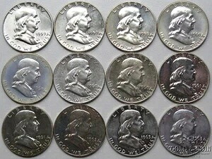 (12) 1959-1963 不完全なプルーフ フランクリン ハーフダラー 50セント 銀貨 25620