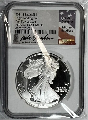 2021年 サウスアメリカン シルバーイーグル プルーフ T2 NGC PF70 UC FDOI マイケル・ガウディオソ氏直筆サイン入り 105,875円