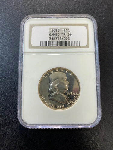 1954年 プルーフ フランクリン ハーフダラー NGC PR-66 カメオ - シルバー - 認定スラブ - 50セント