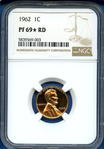 1962 NGC PF69* RD リンカーン セント 1セント ペニー 米国造幣局コイン 1962-P PF-69* RD スターレア 192,500円