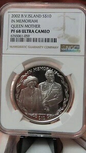 NGC PF68 UC-B. V. Is. 2002 追悼 エリザベス2世 シルバー 10ドル スーパージェム プルーフ 192,500円