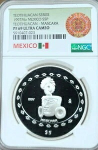 1997年 メキシコ シルバー 5ペソ テオティワカン マスカラ NGC PF 69 ウルトラカメオ トップポップ!