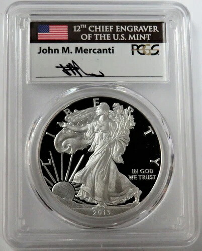 2013 W シルバー アメリカンイーグル $1 プルーフ 1オンス マーカンティ サイン入りコイン PCGS PR 70 DCAM