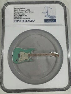 2022年 ソロモン 1オンス シルバー $2 ストラトキャスター サーフグリーン フェンダーギター NGC PF 70 FR