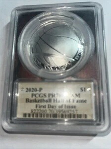 2020 (P) $1 イーグル FDOI PCGS PR70 DCAM バスケットボール殿堂入り 1オンス シルバー_
