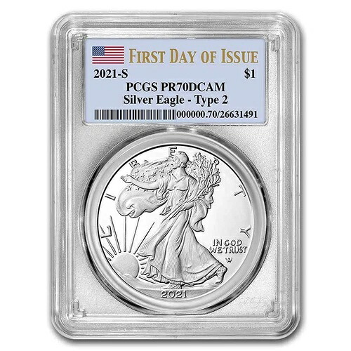 2021-S アメリカンシルバーイーグル（タイプ2）PR-70 PCGS（FDI）｜WORLD RESOURCE【KING店】