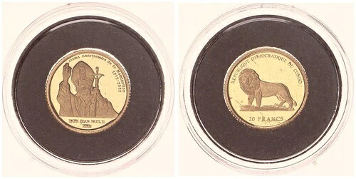 コンゴ 20フラン 2003年 ヨハネ・パウロ2世 1/25オンス 金メッキ PP カプセル入り 119452｜WORLD RESOURCE【KING店】 82,885円
