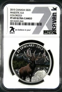 2015年 マジェスティック エルク カナダ カラーライズド .999 シルバー NGC PF69 ウルトラカメオ ポップ 117|WORLD RESOURCE【KING店】