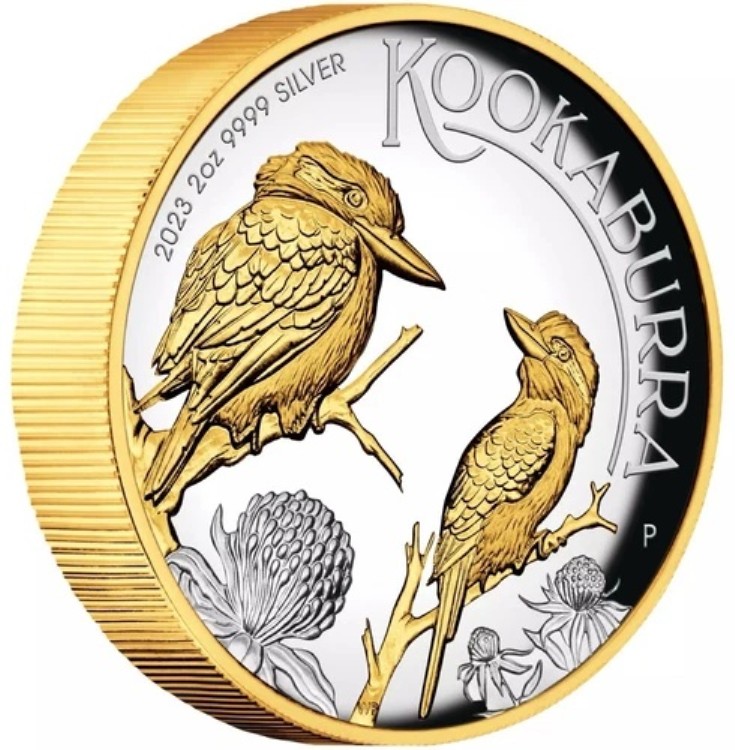 2023年 2ドル オーストラリア クッカバラ 2オンス シルバー プルーフ 高浮き彫り 金メッキコイン