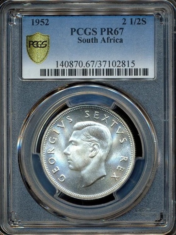 南アフリカ 1952年 2.5シリング ジョージ6世 - PCGS PR67