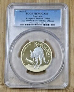 2022年 オーストラリア 2オンス カンガルー シルバー リバース ギルト プルーフコイン PCGS PR70DCAM FDOI 111,100円