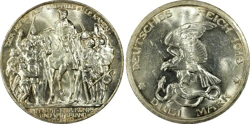ドイツ 1913年 3マルク プロイセン100周年記念 ナポレオンの敗北 PCGS MS64｜WORLD RESOURCE【KING店】