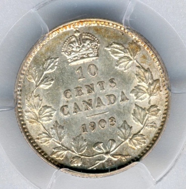 1903-H カナダ 10セント - ほぼ未使用、PCGS AU53