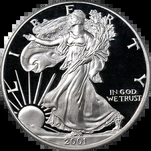 2001-W シルバー アメリカンイーグル $1 PCGS PR70 DCAM - 在庫あり