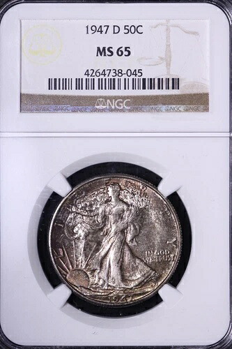 1947-D ウォーキング・リバティ ハーフダラー NGC MS65 ミントセット トーニング 送料無料 -7ACMT