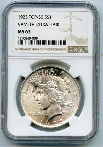 ?? 1923年 ピースシルバーダラー NGC MS 63、VAM-1V エクストラヘアー、トップ50、エリート30 R6