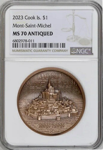 2023年 モン・サン＝ミシェル クック諸島 銅貨 1ドル NGC MS70 アンティークコイン