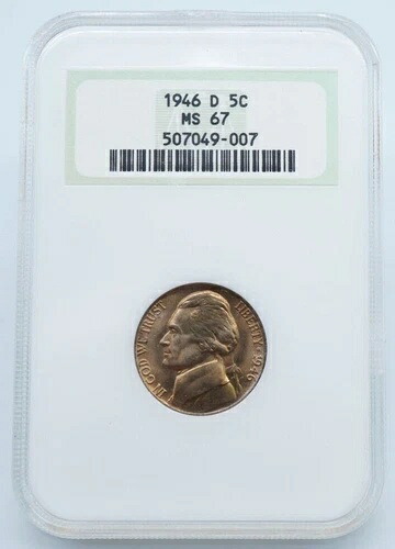 1946-D ジェファーソン 5セントニッケル NGC MS 67 オールドホルダー - U761|WORLD RESOURCE【KING店】