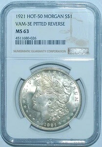 1921年 P NGC MS63 VAM-3E ピット&クラッシュ ホット50 モルガン銀貨|WORLD RESOURCE【KING店】