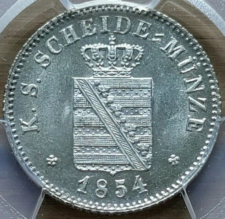ザクセン 2 ノイグロッシェン 1854-F PCGS MS-65 TOP POP 付近! 1/1