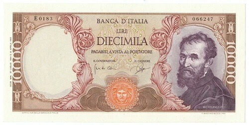 10000 リラ BANCA D'ITALIA ミケランジェロ メデューサ 1964/07/27 qFDS｜WORLD RESOURCE【KING店】