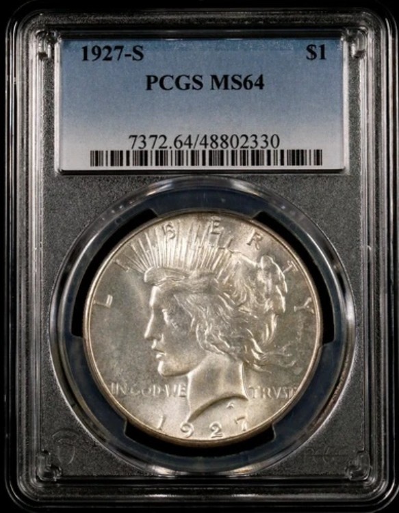 1927年 ピースドル - MS64 PCGS - ブリリアントラスター - 美しい希少コイン - #335
