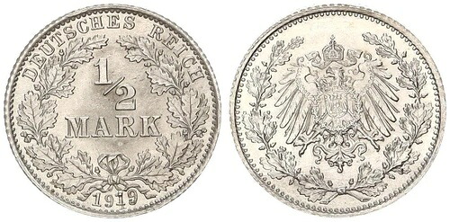 インペロ 1/2 マルキ 1919 非常に珍しいシルバー サンプル Senza Mzz。 116597-