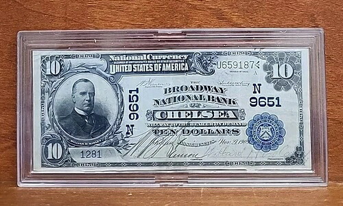 1902年 10ドル ファーストナショナルバンク チェルシー MA 国立通貨 CH #9651 希少 1909年発行