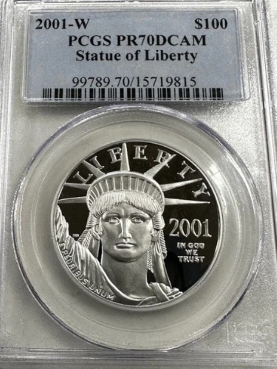 希少 1オンス 100ドル プルーフ プラチナイーグルコイン 2001 W PCGS PR70DCAM ディープカメオ