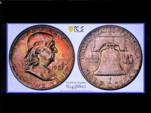 1957年 フランクリン ハーフ Ms66FBL マシン ダブル D/D DL ハンソン サテントーン ジェム PCGS GS|WORLD RESOURCE【KING店】