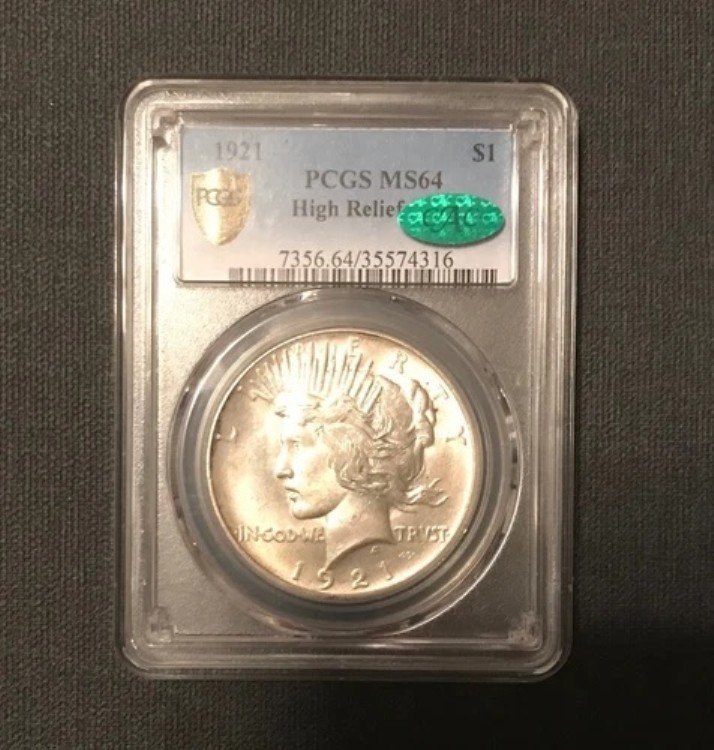 1921年 ピース シルバー ドル ハイリリーフ $1 PCGS MS64 CAC GEM BU