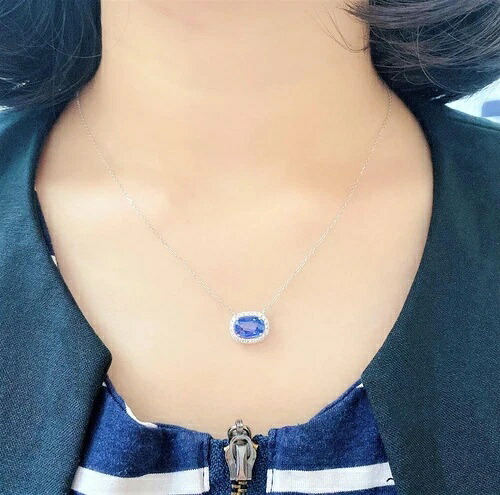 クリアランス!NWT $3,119 希少 18K ブルーサファイア ダイヤモンド ペンダント ソリティアネックレス|WORLD RESOURCE【KING店】