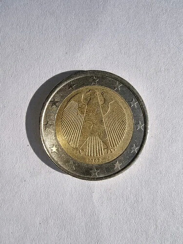 2ユーロ硬貨 2002年 珍しい印刷欠陥、文字F