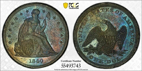 1840 年 着席自由の女神ドル *PCGS AU* 希少な発行初年度!!! *送料無料!