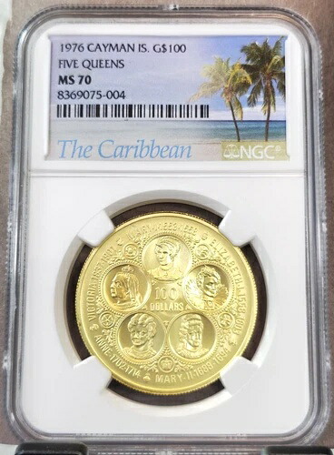 1976年ケイマン諸島金貨100ドル、ファイブ・クイーンズ、NGC MS 70 KEY、極めて希少|WORLD RESOURCE【KING店】