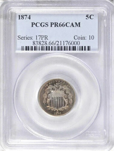 1874年 PCGS PR66CAM 700 鋳造！カメオ付き希少！プルーフに5セントキーデート！シールドニッケル｜WORLD RESOURCE【KING店】