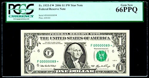 00000089* スターノート 1ドル PCGS 66 PPQ 希少 低2桁 未使用｜WORLD RESOURCE【KING店】