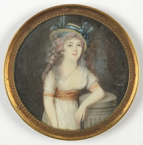 ド・オーレ夫人 (fl. 1775/1785) 「公園の柱の貴婦人」、珍しいミニチュア、約 1775 年1780年