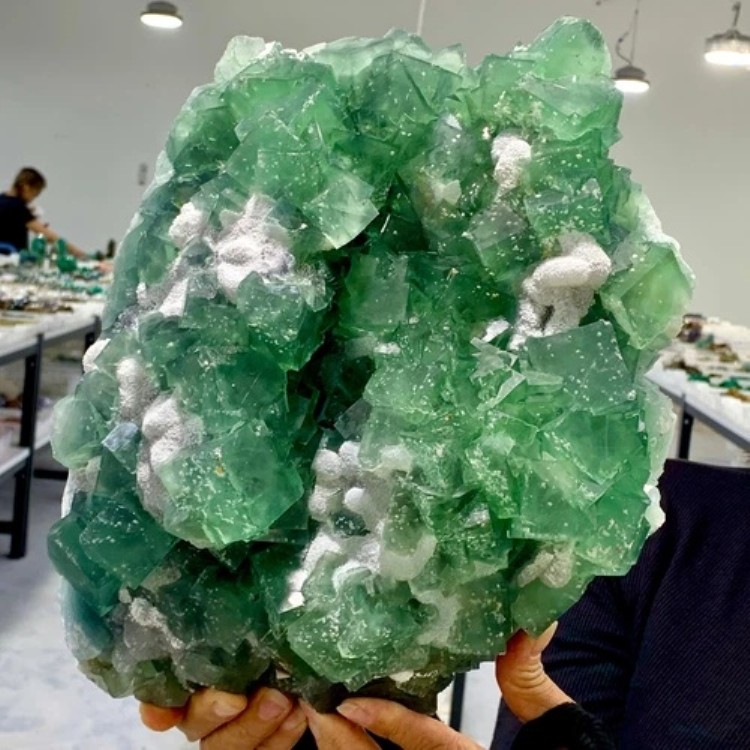 20.24LB 希少な透明グリーン立方蛍石結晶サンプル/中国