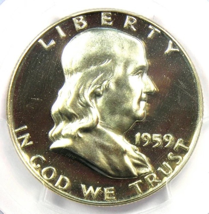 1959年 プルーフ フランクリン ハーフダラー 50セントコイン - PCGS PR68 カメオ (PF68) - 価値 2,850ドル｜WORLD RESOURCE【KING店】