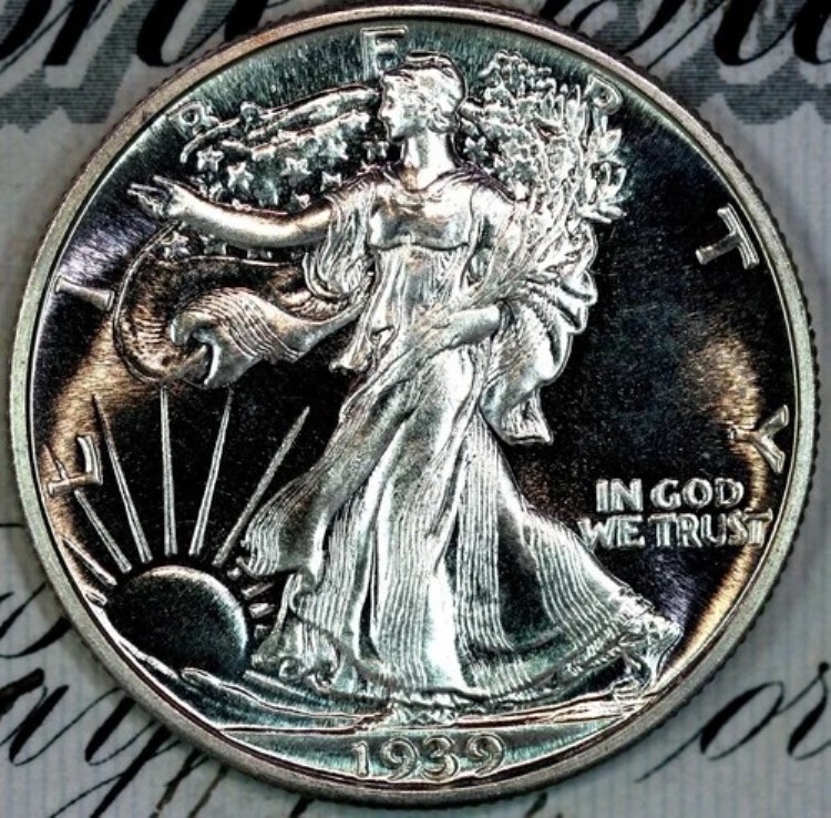 1939年 カメオ 新品同様+宝石付き ウォーキング・リバティ ハーフダラー DC161 ホードより｜WORLD RESOURCE【KING店】