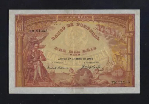 ポルトガル 10000 REIS 1908 P-81 EF-AU このグレードでは非常に希少です!!!!|WORLD RESOURCE【KING店】